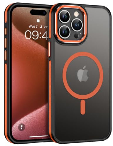 VENINGO Magnetic for iPhone 15 Pro Case, Compatible with MagSafe Matte Translucent Shockproof Protective Women Man Girls Case with Side Grippy Stripes for iPhone 15 Pro,Orange
