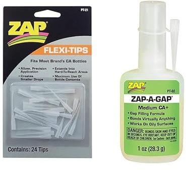 ZAP PT02 Medium CA+ 1oz AND PT21 Flexi-Tips Glue Applicators (24) Suitable for Pottery, Plastic, Rubber & Metal