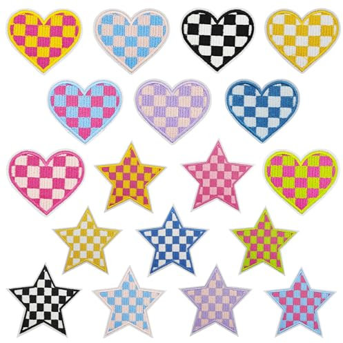 Attuslla 18 Stück Applikationen Patches Kariertes Patches zum Aufbügeln Patch Sticker für Kleidung, Jacken, Rucksäcke, Jeans, Applique DIY Accessoire