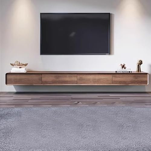 Oak Floating TV Stand With 2 Drawers - Wall Mounted Audio Video Shelf for Living Room, Bedroom - Media TV Console Cabinet in Wood Colour