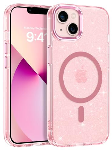 GaoBao Cover per iPhone 13/iPhone 14 6,1”,[Compatibile con MagSafe], custodia per telefono trasparente rosa glitter, materiale TPU e PC, anti-ingiallimento, protezione perfetta! (rosa)