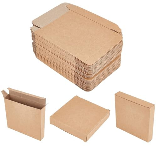 OLYCRAFT 50 Stück Kraftpapierboxen mit Deckel, 10 x 10 x 2 cm, kleine Kartons, braune Geschenkboxen, Kraftpapierbox, quadratisch, Mini-Versandkartons, Cupcake-Boxen zum Basteln, für Cupcakes,