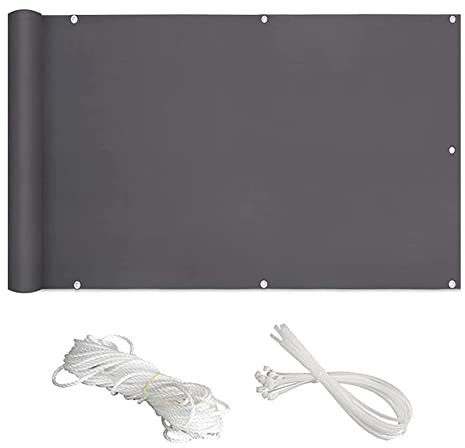 Copertura per balcone, 0,9 x 5 m, in PVC, per giardino, grigio scuro, protezione UV, resistente alle intemperie, durevole, protezione per la privacy esterna.