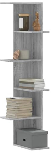 Hommdiy Wandregal,Eckregal,Eckregal Hängend,Regal,Bücherregal,Grau Sonoma 36,5x36,5x140 cm Holzwerkstoff