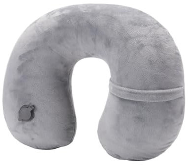 QAUUCP Nackenkissen Beflockung Plüsch Stoffbezug Aufblasbares Kissen Outdoor Reisekissen U-förmiges Kissen Nackenkissen Reisezubehör Nickerchenkissen Nackenkissen(Gray)