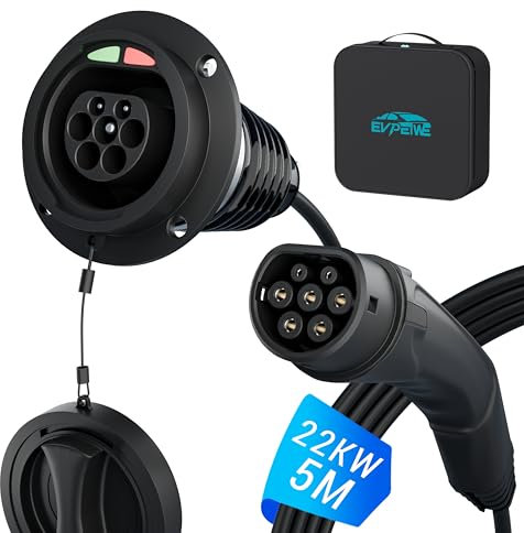 EVPEIWE 5 Meter Typ 2 EV Ladekabel Verlängerungskabel, 22KW/32A 3 Phase Ladekabel Verlängerungskabel für IEC 62196-2 Elektrofahrzeuge & Plug-in-Hybrid für Typ 2 EV-Ladegerät