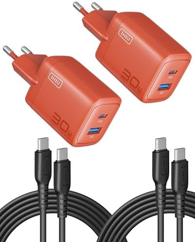 INIU 30W Cargador USB C 2-Paquetes, [USB-C + USB-A] 2-Puertos USBC Cargador iPhone Carga Rapida, Múltiple USBC Enchufe Rápido Pared Adaptador Tipo C para iPhone 17 16 15, iPad Pro Air, Samsung S25 S24