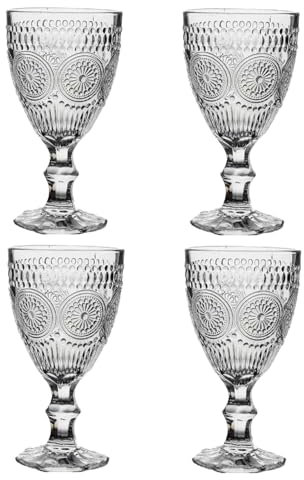 Bafnsiji F, 4 Pack Weingläser Becher, Set von 6 Glasbecher, Glas Vintage Trinkgläser, romantische Vintage Kelchgläser, klare Trinkgläser