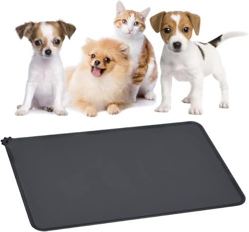 Dog and Cat Silicone Feeding Mat, Waterproof Pet Placemat and Non Slip Silicone Pet Feeding Mat for Food and Water Bowls (Black)