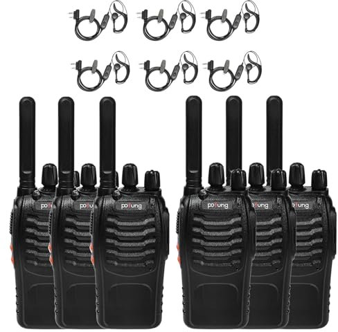 Walkie Talkie PMR Radiocomunicación Pofung PT88E,16 Canales Walkies Profesionales 1500mAh Radio Walkie-Talkie Largo Alcance,soporta VOX para Construcción Restaurante y Hotel (Negra,6 Piezas)