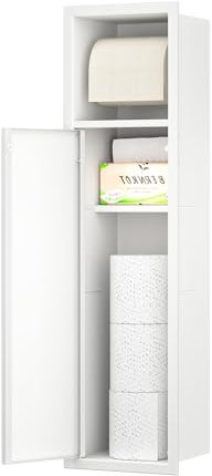 Bernkot Porte-papier toilette encastré en acier inoxydable pour brosse WC - Armoire de salle de bain avec porte-papier toilette - Avec portes d'armoire - 63 x 15 x 15 cm - Blanc