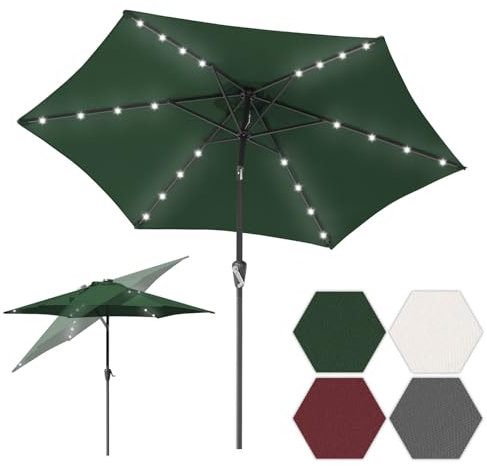 Tubiaz Sonnenschirm 270cm Grün Solar LED Gartenschirm knickbar & ohne Ständer,Terassenschirm Neigungswinkel Sonnenschirme Großschirm für Balkon,Terrasse,Rundschirm mit kurbel