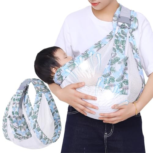 Lvjkes Fular portabebe, Porta bebes de 0 a 36 meses, Multifuncional porteo bebe, Correa de hombro ajustable, Portátil portabebes lateral, Apto para bebés pequeños de hasta 20 kg (Matcha Verde Malla)
