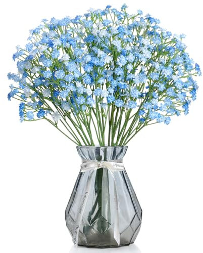 KUDLE 6 Stück Schleierkraut Künstlich Blau Fake Deko 52 cm Blumen Künstlich Gypsophila Kunstblumen Artificial Flowers Künstliche Blumenstrauß für Hochzeit Zuhause Blumen Deko