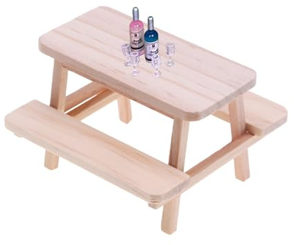 Quintrost Puppenhaus Miniatur Esstisch EIN-stück Ornamente, 1:12 Mini Puppenhaus Schreibtischstuhl Set, Holz Simulierter Tisch Mini DIY Möbel Modell Fee Garten Requisiten Zubehör