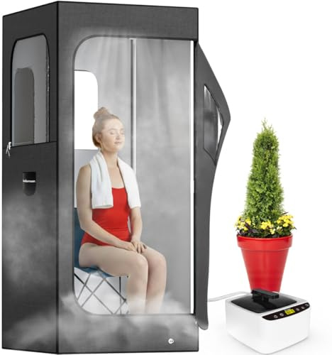 Adamson Tragbare Sauna für den Heimgebrauch – persönliches Ganzkörper-Dampfzelt mit 2,6 l Dampfgarer und faltbarem Stuhl – Indoor-Saunabox für Entspannung und einfaches Zusammenklappen – 6,6 x 6,6 x