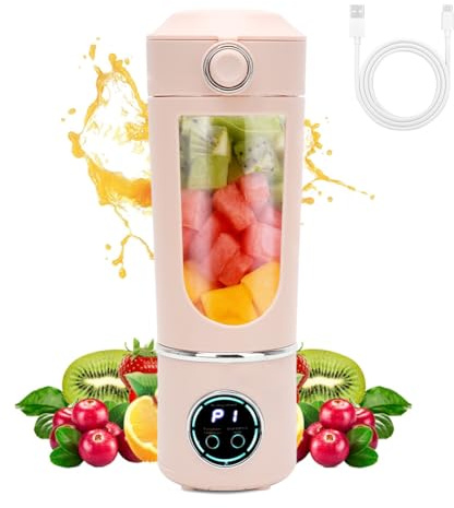 Batidora de vaso portátil, 700ml Licuadora Portátil con 12 Cuchillas Mini Licuadora para Zumos y Batidos Recargable Trituradora de Alimentos Vaso Exprimidor de Tapa para Cocina,Deporte (Rosa)