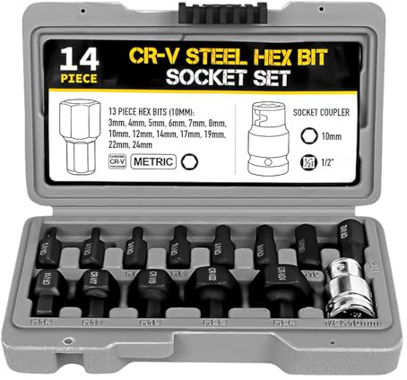 Jeu complet de douilles hexagonales 14 pièces avec étui de rangement 1/2 Allen