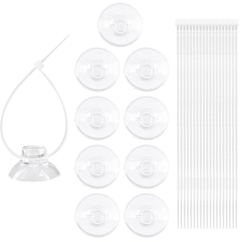 Cretty-Meet 10 PCS 25mm Aquarium Suction Cups and 20 PCS Adjustable Zip Ties Fish Tank Tools for Air Tubes, Moss, Fish and Shrimp Nests, Plants, Reptile Hammocks