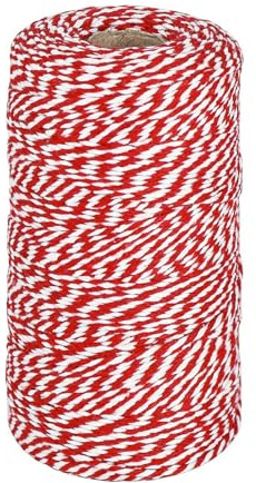 Red & White Butchers Twine 2mm x 100m, Food Safe Cotton Cooking String | Strong Natural Twine for Trussing Turkey, Roasting, Baking & Gift Wrapping, 328 Feet, 2mm x 100m