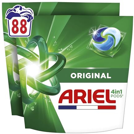 Ariel PODS 4en1 Lessive en capsule Original x88 | 88 lavages. Élimination impeccable des taches. Efficace même à froid et en cycles courts. Fabriqué en France