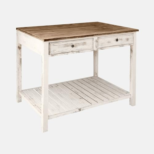 Loberon Pflanztisch Mairoux - Landhausstil - Praktische Arbeitshöhe - Outdoorgeeignet - White-Washed-Finish - Gartenmöbel - Tannenholz - Eisen, antikweiß