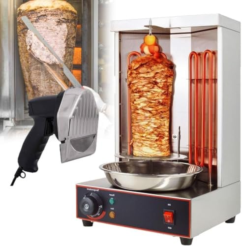 Macchina per barbecue a gas e kebab girevole a 360°, Grill Verticale Elettrico da 6 kg con 2 Tubi Riscaldanti (50℃-300℃), Forno Girarrosto Gyro Senza Fumo per Kebab di Pollo, Feste Domestiche