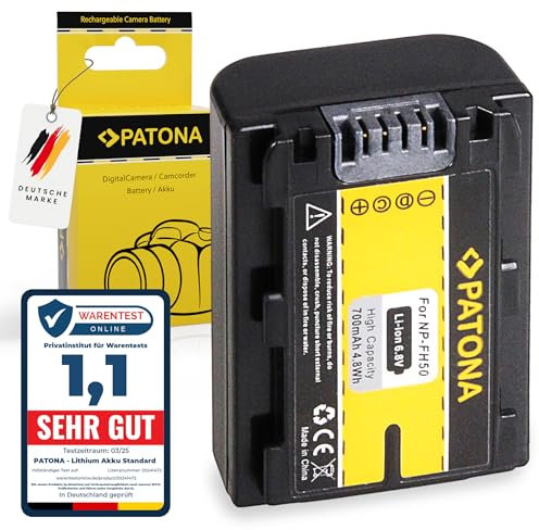 PATONA NP-FH50 Batterie 700mAh Compatible avec Sony Alpha A230 A290 A330 A380 A 230 290 330 380 DCR-DVD103 DVD105 DVD202 DVD306 DVD508 HDR-CX220 CX320 HDR-SR12 SR37 PJ260VE NPFH50 NP FH50