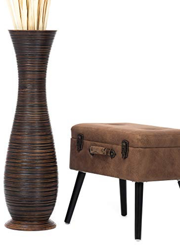 Leewadee Große Deko Bodenvase Für Dekozweige, Hohe Standvase Für Pampasgras, Design Holzvase, 90 cm, Braun