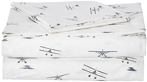Eddie Bauer - Twin Size Sheet Set, 100% Cotton Percale Bedding, Crisp & Breathable Bed Sheets with Pillowcase, Fully Elastic Fitted Sheet, Deep Pocket Fit (Sea Planes)
