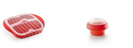 Lékué - Molde para cocinar jamón en microondas + Molde de silicona para cocer huevos, cilíndrico, color rojo
