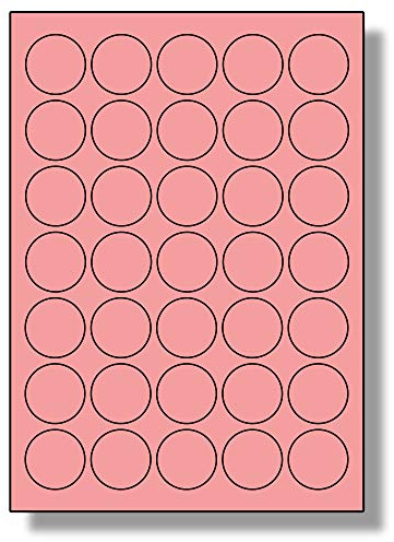 Label Planet® 35 Per Sheet, 5 Sheets (175 Round Pink Labels). Round Coloured Paper Labels, 37mm Diameter, LP35/37R C.