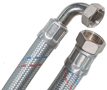 SFX® Flexschlauch 80cm DN19-3/4 Zoll ÜM x 3/4 Zoll ÜM mit 90 Grad Bogen Sanitär Heizung Stahldraht Umflechtung Panzerschlauch 800mm