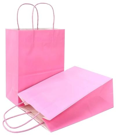 AZOWA Small Pink Gift Bags Mini Size Kraft Paper Bags With Handles (12 x 6 x 15 CM, Light Pink, 25 Pcs)
