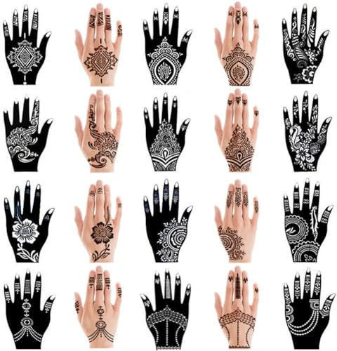 XMASIR 20 Pcs Temporary Tattoo Hand Stencils Kit, Indian Tattoos Templates | Arabian Fake Tattoos, for Women Girl DIY Gifts