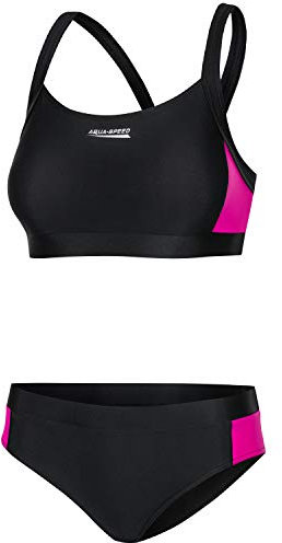 Aqua Speed Damen Sport Bikini Set | Zweiteiler | Beachwear Swimwear | Zweiteiliger Badeanzug für Frauen | Schwimmbikini | Pool | Strand | Beachvolleyball | Schwarz-Rosa, Gr. 40 | Naomi