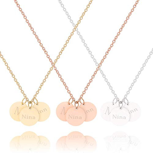 LILIAN – Personalisierte Kette mit Gravur 3x 10mm Plättchen Anhänger mit Namen | 316L Edelstahl in silber, 18K gold- oder rosévergoldet | Persönliche Geschenke Muttertag Geburtstag Jahrestag