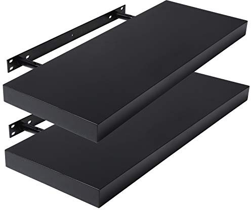 Lestarain 2er Wandregal, 40x23x3.8cm MDF-Wandboard Schweberegal Holz Hängeregal DVD CD Regal Wall Shelf Für Küche Wohnzimmer Schlafzimmer Schwarz