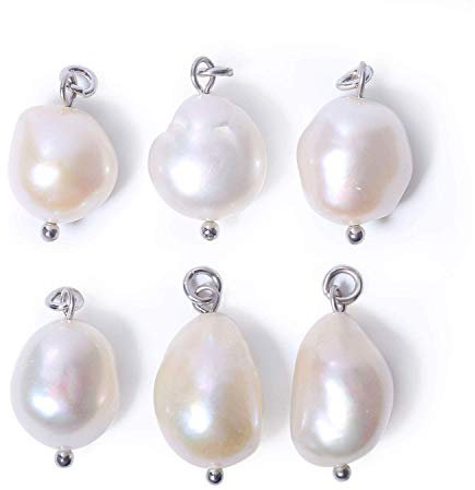 KISSPAT 6 Stück Weiße Süßwasserperlen Anhänger für DIY Schmuckherstellung, Barockperlen Anhänger Charms für Ohrringe Armband Halskette Armband Schlüsselanhänger(Silber Kaution groß)