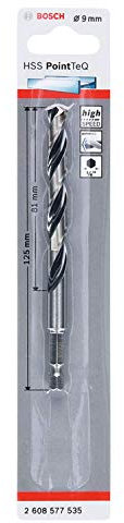 Bosch Professional 1x PointTeQ Sechskantbohrer (für Metall, Ø: 9 mm, Arbeitslänge: 81 mm, Gesamtlänge: 125 mm, ¼-Sechskantschaft, Zubehör Für Schlagschrauber Und Bohrschrauber)