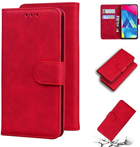 SATURCASE Coque pour Samsung Galaxy A10 / M10, Toucher Confortable PU Cuir Magnétique Flip Portefeuille Support Porte-Carte Protecteur Housse Étui pour Samsung Galaxy A10 / M10 (FG-Rouge)