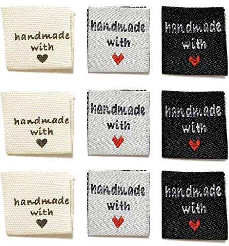 Juland 60 Stück Namensschilder zum Einnähen Handmade Stoffetiketten Textiletiketten Stoff Labels Tags Kleideretiketten Etiketten Nähen DIY Dekor für Klediung -2 * 4cm - Schwarz Weiß Gelb