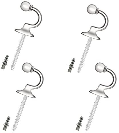 4 PCS Curtain Tie Backs Hooks, Ball End Heavy Duty Hook Curtain Holdbacks Hooks U Shaped Silver Hook Curtains Tie Back Fixings for Clothes Coat Hanger