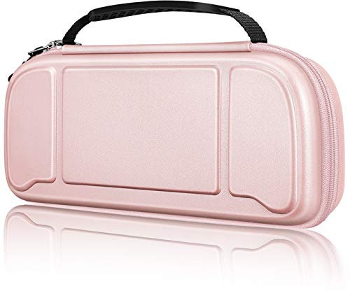 FINTIE Tasche für Nintendo Switch/Switch OLED-Modell Hori Split Pad Pro mit Handheld Controller, [Stoßfeste] Hartschalen Tragetasche mit 30 Spielkartenhaltern & Innere Netztasche, Roségold