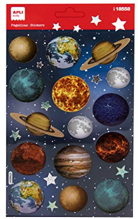 APLI Kids 18558 - Planeten-Aufkleber für Kinder mit holografischem Finish, inklusive 1 Bogen mit 15 permanenten PET-Stickern