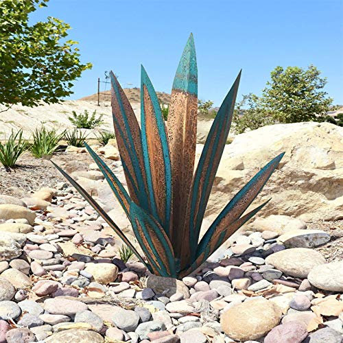 Koly-Hundebett 27cm 9 Blätter Bunt Agaven Deko Gartendeko für Innenhöfe Balkone Parks, DIY Metall Agave Pflanze, Rustikale Gartenkunst Ornament Rasenschmuck