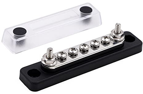 Gloaso 12V Sammelschiene Kupfer Busbar Stromverteilerblock 100A mit 2 Bolzen + 5 Schrauben Klemmenblöcke, 12 Volt - 48V DC Batterie Sammelschienen Bus Bar für Kfz LKW RV Marine Solar, Schwarz
