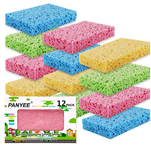 Komprimierte Zellulose-Küchenschwämme, kratzfest, biologisch abbaubar, natürlich, bunt, zum Reinigen von Geschirr, lustiger DIY-Schwamm für Kinder, 12 Stück