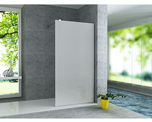 ALONI Walk In Dusche 90x200 cm, Milchglas satiniert, teilgerahmt | begehbare Duschwand, 8 mm ESG Sicherheitsglas, Nano-Beschichtung, links oder rechts montierbar