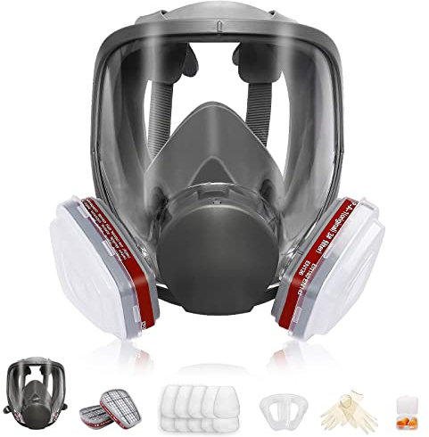 Full Face Reusable Respirаtor Mask - Organic Gas Dust Chemical Respirator w/Extra Filters for Paint Sprayer, Woodworking, Painting, Machine Polishing, Welding, Epoxy Resin and Other Work Protection